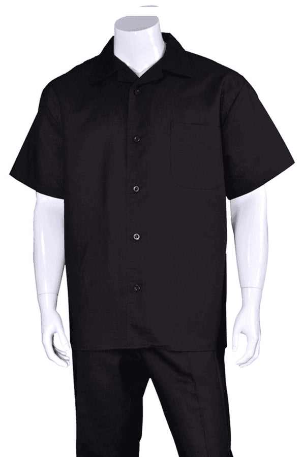 Men 2 piece Sets Mens Short Sleeve 100% Linen Casual Leisure Set Walking Suit in Black - AlbertoNardoniStore