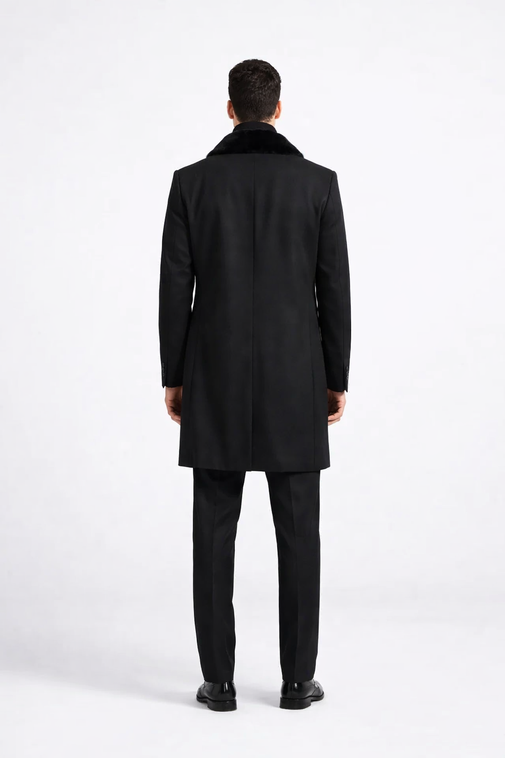 Men Black Overcoat With Fur Collar Wool Topcoats