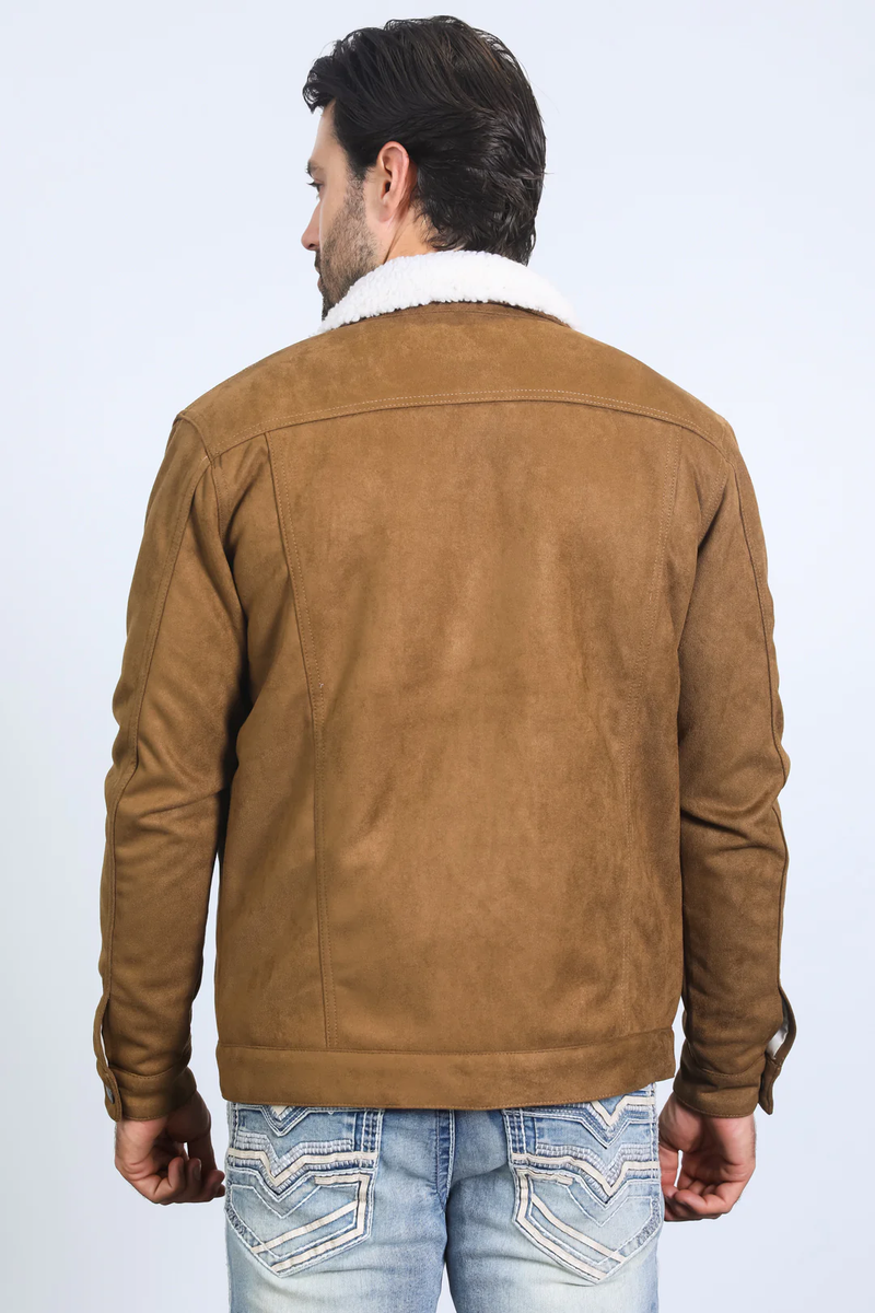 Classic Camel Faux Suede Jacket for Men – Sherpa Lined Warm Winter Style
