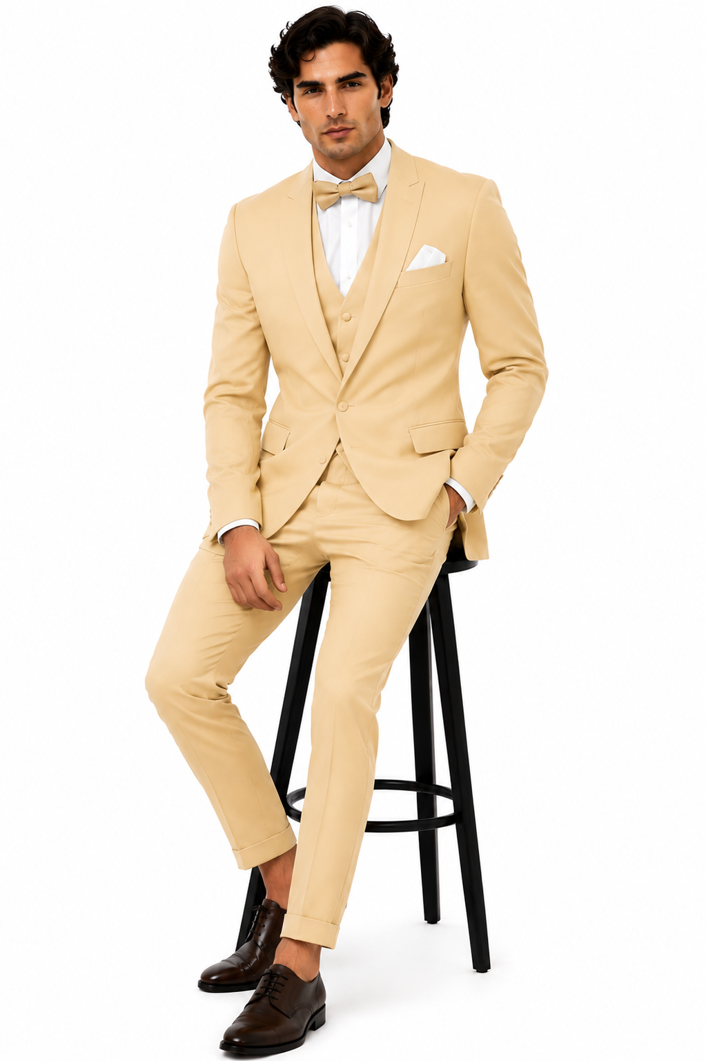 Men Champagne Suit - Light Gold Color Shiny Suit  -  Sateen Suit - Wedding Tuxedo Suit