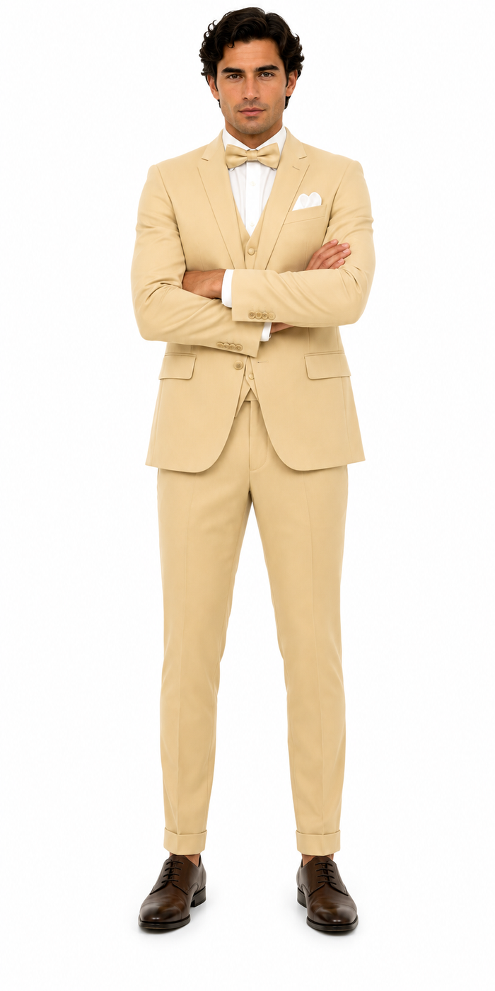 Men Champagne Suit - Light Gold Color Shiny Suit  -  Sateen Suit - Wedding Tuxedo Suit