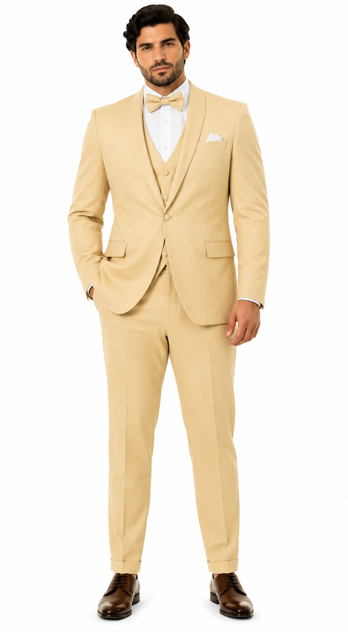 Men Champagne Suit - Light Gold Color Shiny Suit  -  Sateen Suit - Wedding Tuxedo Suit