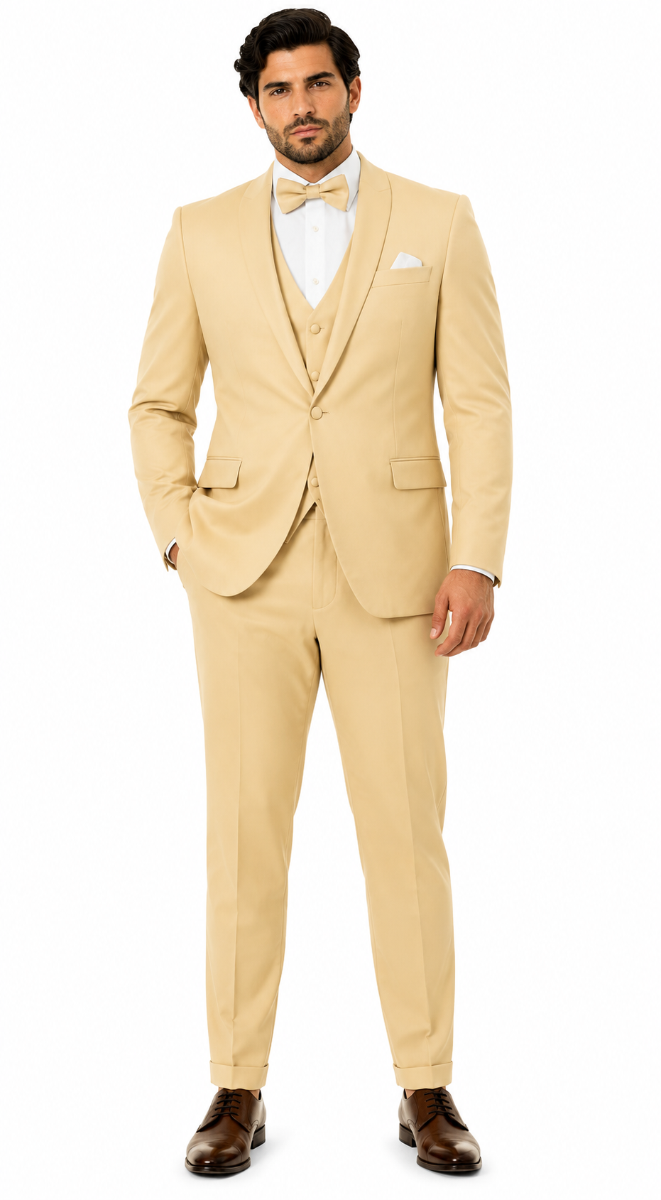 Men Champagne Suit - Light Gold Color Shiny Suit  -  Sateen Suit - Wedding Tuxedo Suit