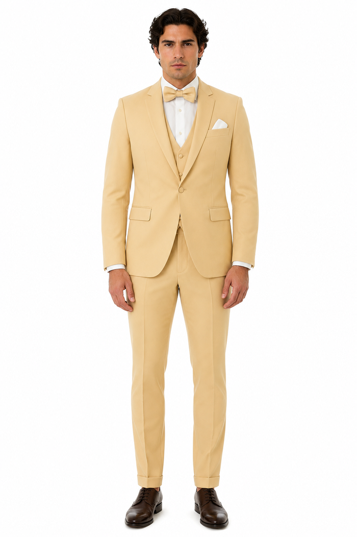 Men Champagne Suit - Light Gold Color Shiny Suit  -  Sateen Suit - Wedding Tuxedo Suit