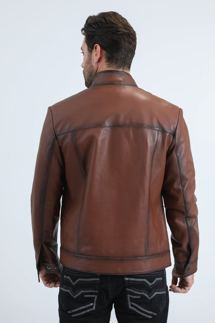 Mens Platini Brown Western Leather Jacket - Vintage Cowboy Style