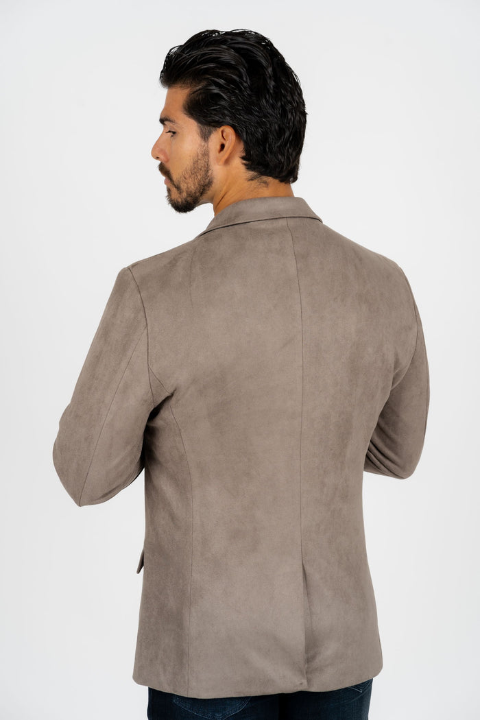 Men’s Mink Faux Suede Blazer with Double-Breasted Buttons