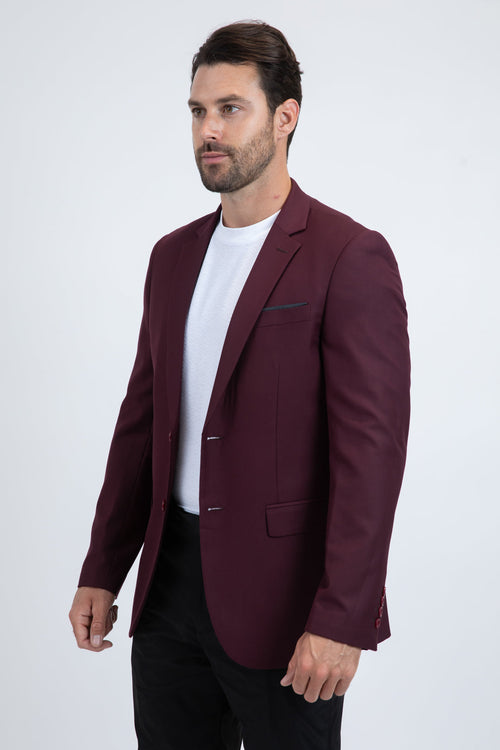 Burgundy Western Cowboy Blazer - Mens Modern Fit Stretch Date Night Burgundy Blazer