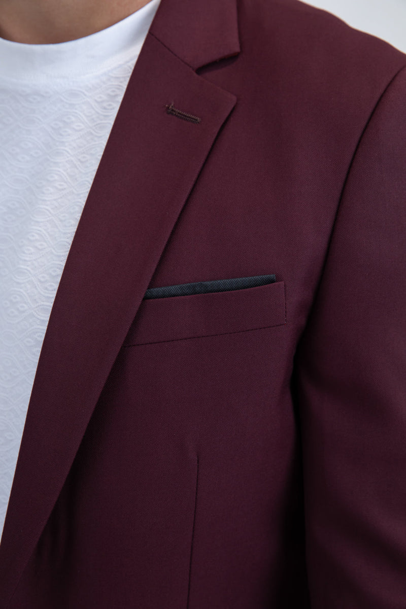 Burgundy Western Cowboy Blazer - Mens Modern Fit Stretch Date Night Burgundy Blazer