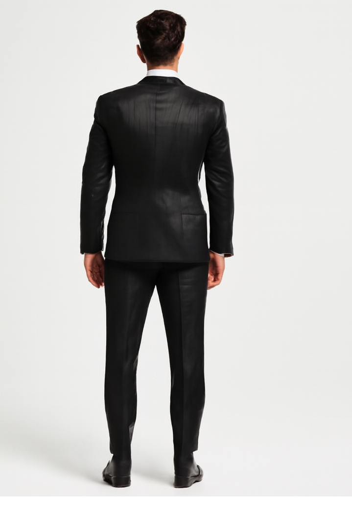 Men One Button Floral All Black Tuxedo with Shawl Lapel – 3 Piece