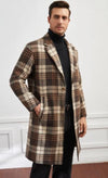 Men Plaid Lapel Neck Slant Pockets Overcoat - AlbertoNardoniStore