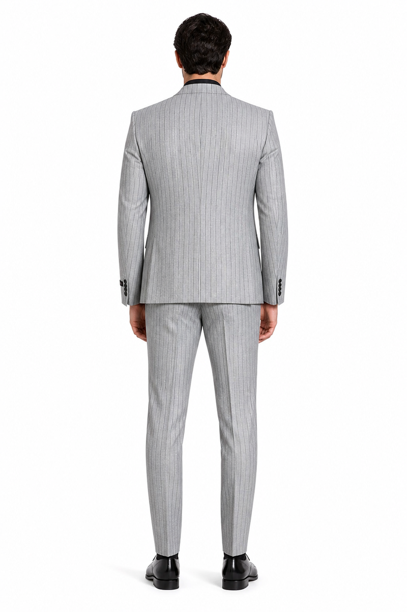 Mens 3-Piece Light Grey Pinstripe Suit with Vest Classic Business, Wedding, and Formal Attire