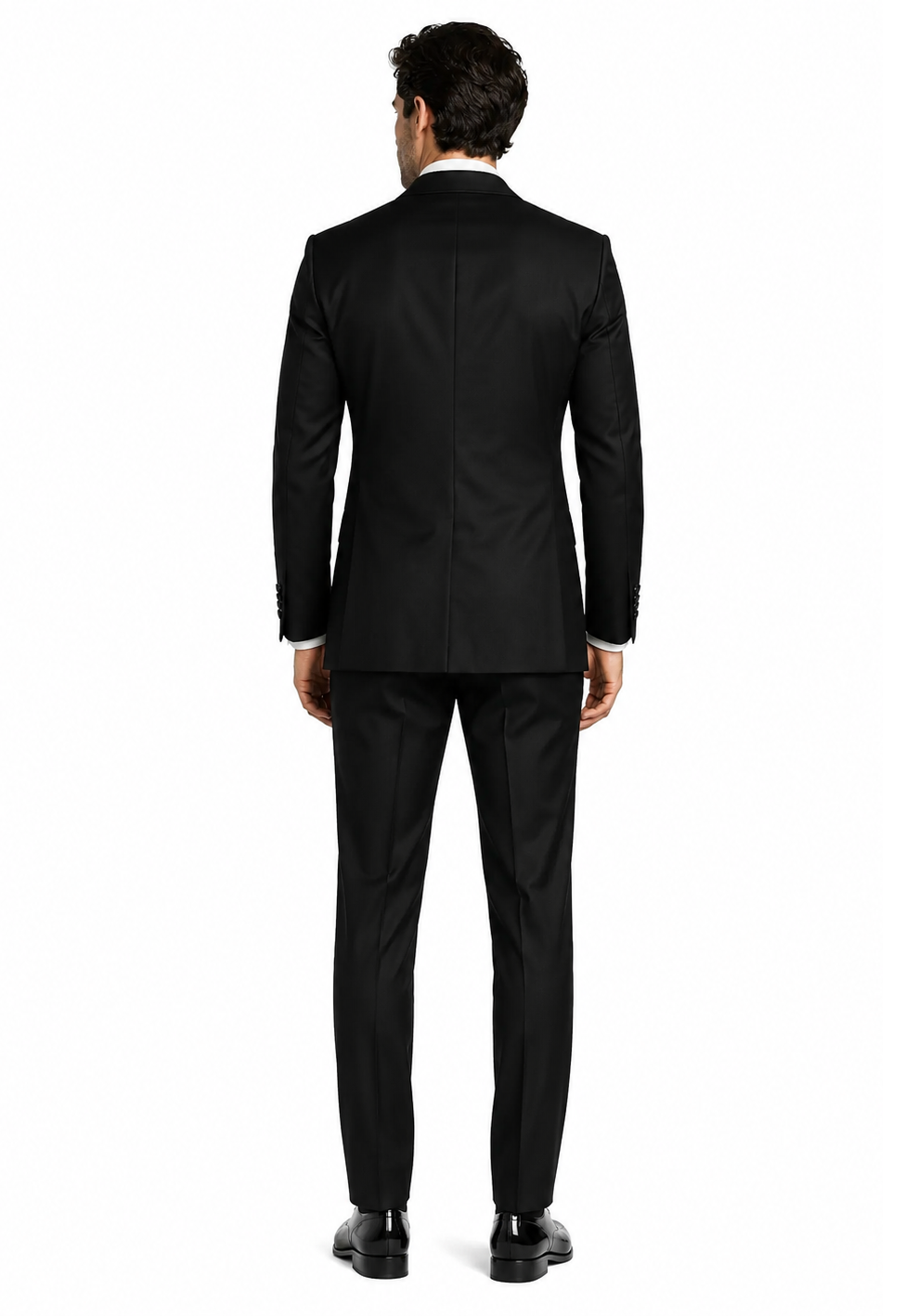 Mens Black Double-Breasted Tuxedo - Classic Shawl Lapel Suit with Gold Buttons for Weddings, Galas, and Black Tie Events