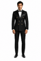 Mens Black Double-Breasted Tuxedo - Classic Shawl Lapel Suit with Gold Buttons for Weddings, Galas, and Black Tie Events