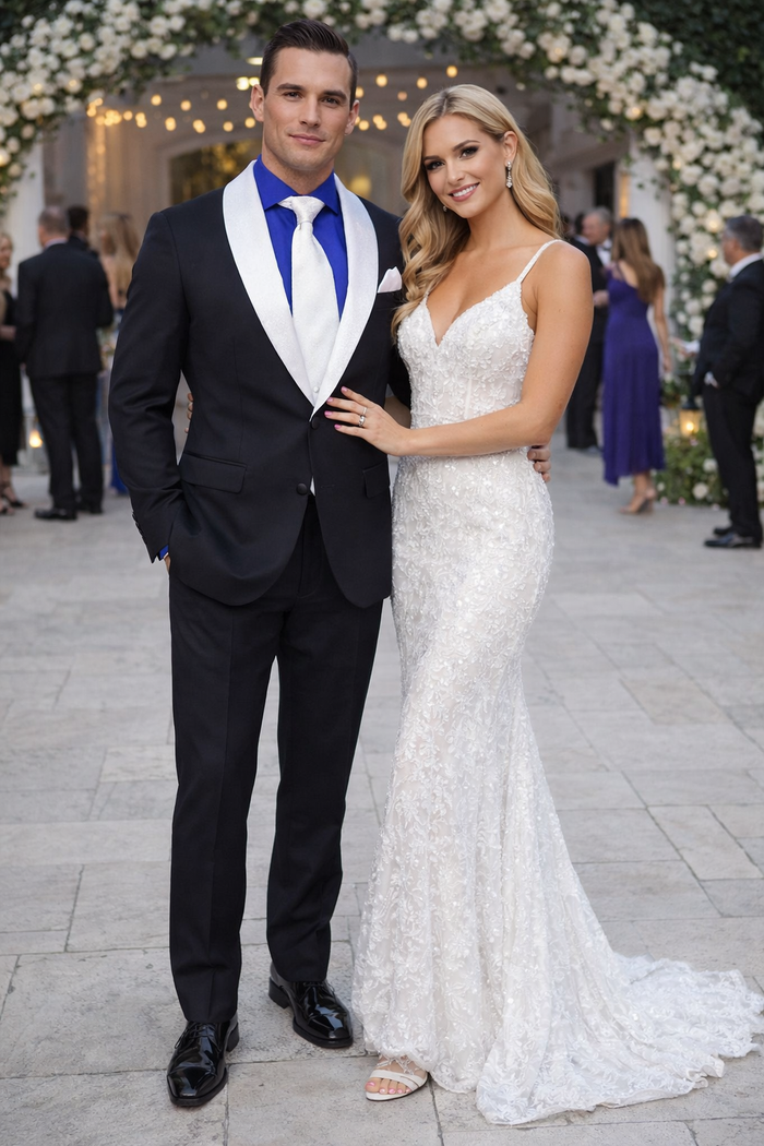 Men’s Black Formal Suit with White & Sky Blue Shawl Lapel – Modern Fit