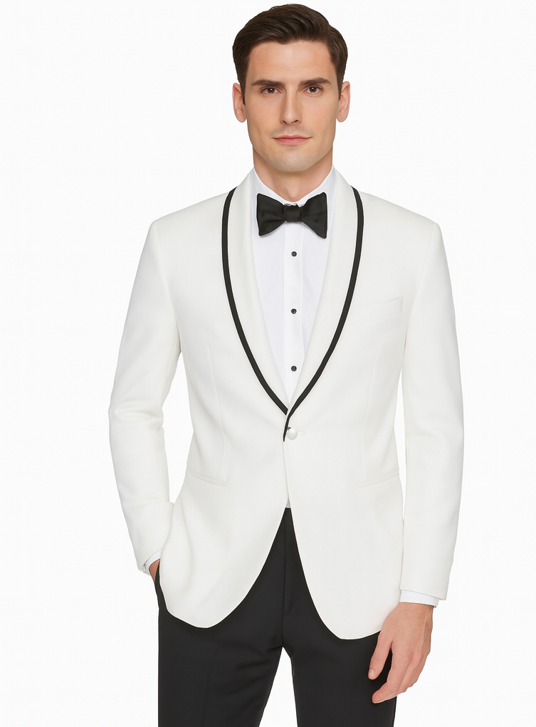 Mens  White and Black Trim Collar Dinner Jacket - Mens Evening jackets - Tuxedo Dinner Jacket