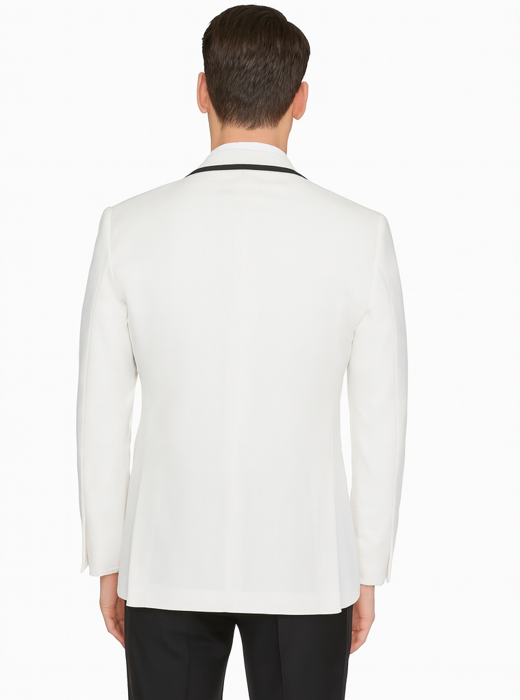 Mens  White and Black Trim Collar Dinner Jacket - Mens Evening jackets - Tuxedo Dinner Jacket
