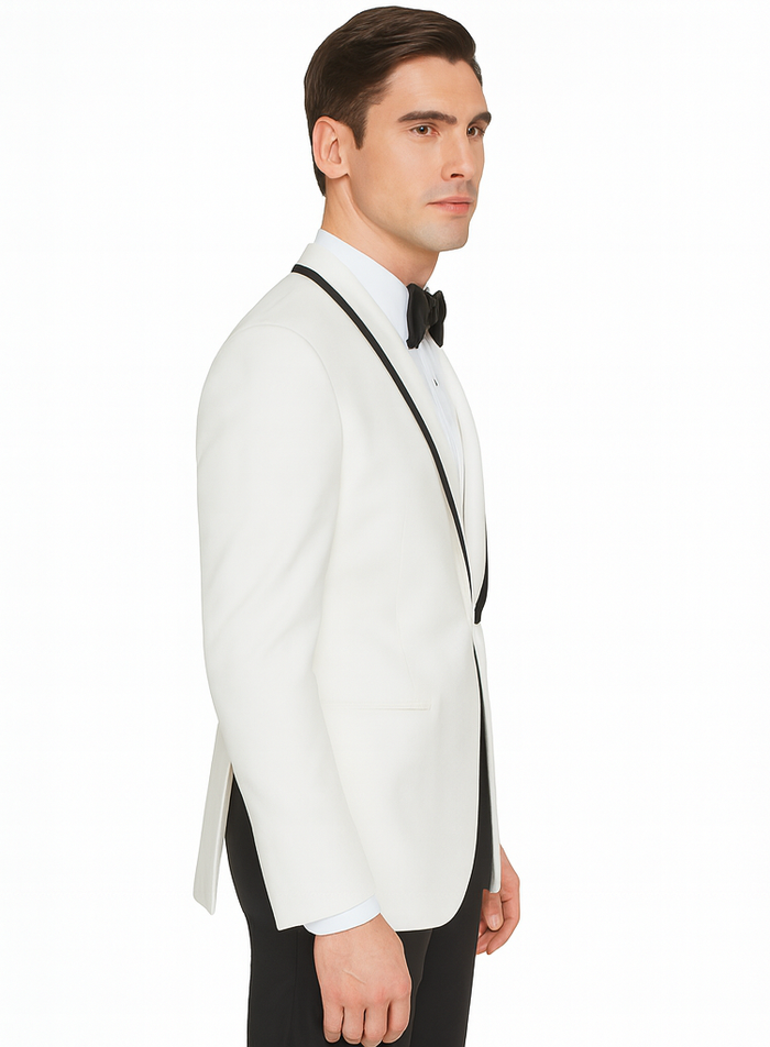 Mens  White and Black Trim Collar Dinner Jacket - Mens Evening jackets - Tuxedo Dinner Jacket