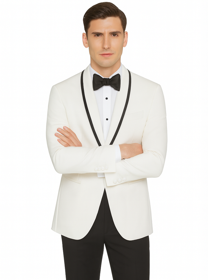 Mens  White and Black Trim Collar Dinner Jacket - Mens Evening jackets - Tuxedo Dinner Jacket
