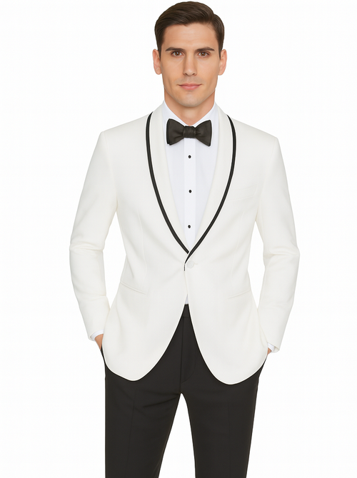 Mens  White and Black Trim Collar Dinner Jacket - Mens Evening jackets - Tuxedo Dinner Jacket