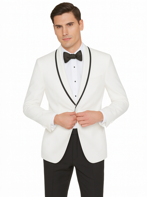 Mens  White and Black Trim Collar Dinner Jacket - Mens Evening jackets - Tuxedo Dinner Jacket