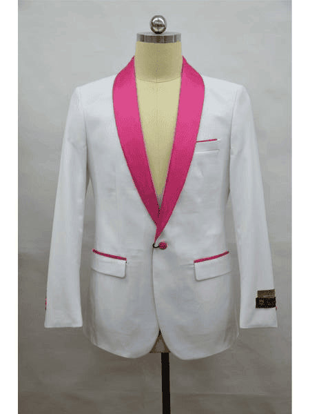 Men's Blazer White ~ Fuschia Tuxedo Dinner Jacket And Blazer Two Toned - AlbertoNardoniStore