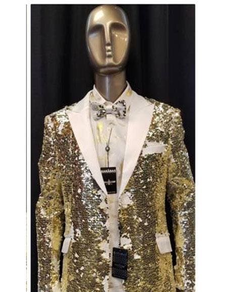 Men's Blazer White ~ Gold Tuxedo Dinner Jacket And Blazer Two Toned - AlbertoNardoniStore