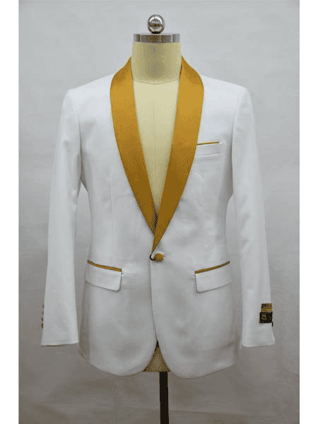 Men's Blazer White ~ Gold Tuxedo Dinner Jacket And Blazer Two Toned - AlbertoNardoniStore