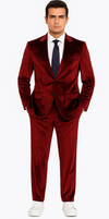 Men’s 2-Piece Velvet Suit – Burgundy Slim Fit Peak Lapel Formal Set by Tazzio