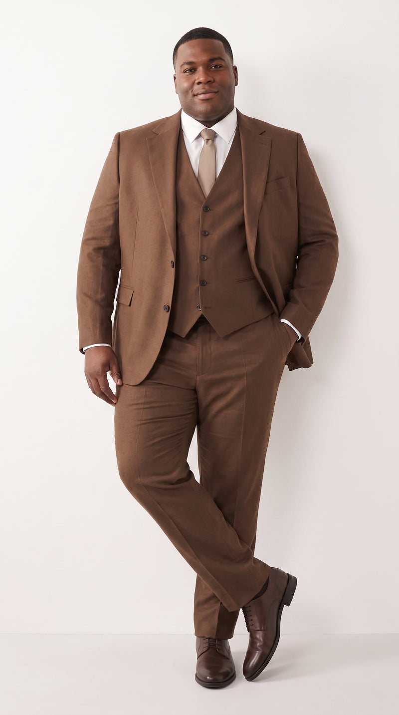 Mens Chestnut Brown 3-Piece Suit – Two-Button Wedding, Business and Formal Suit with Vest Modern Fit