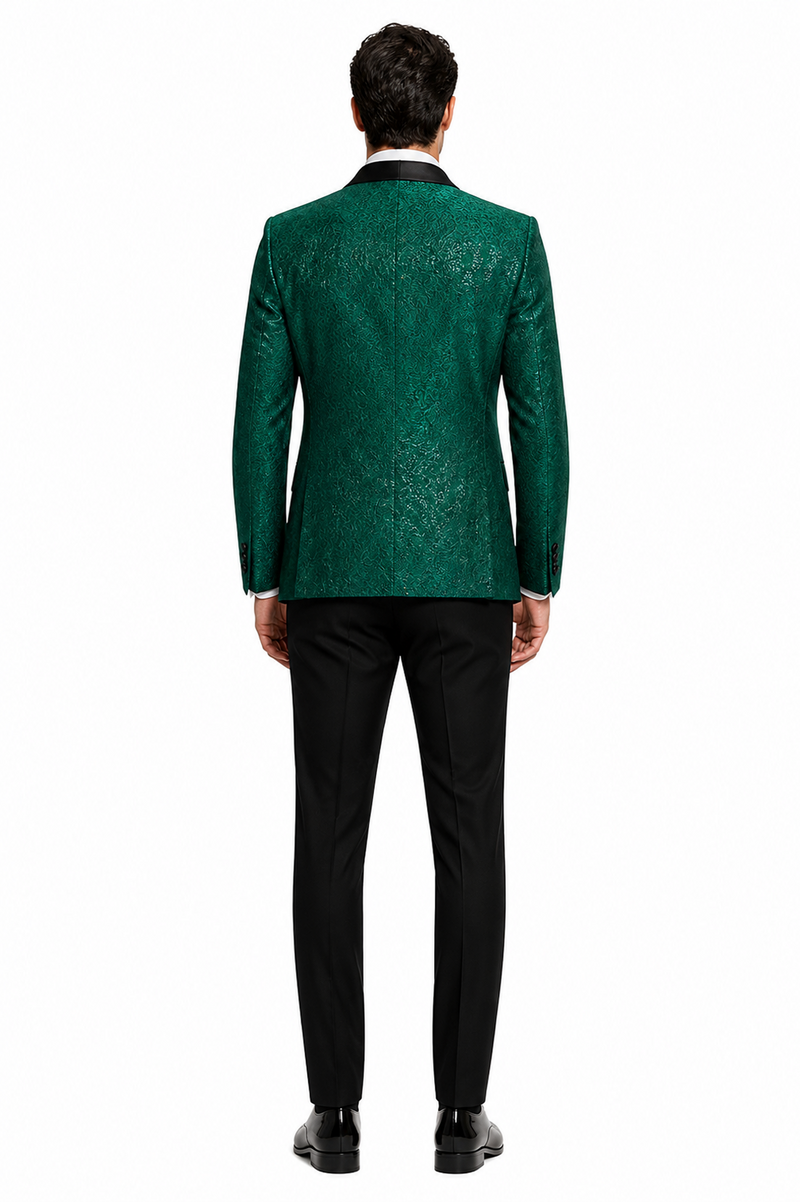 Mens Designer Hunter Green Tuxedo - Vested Floral Lace Wedding Outfit