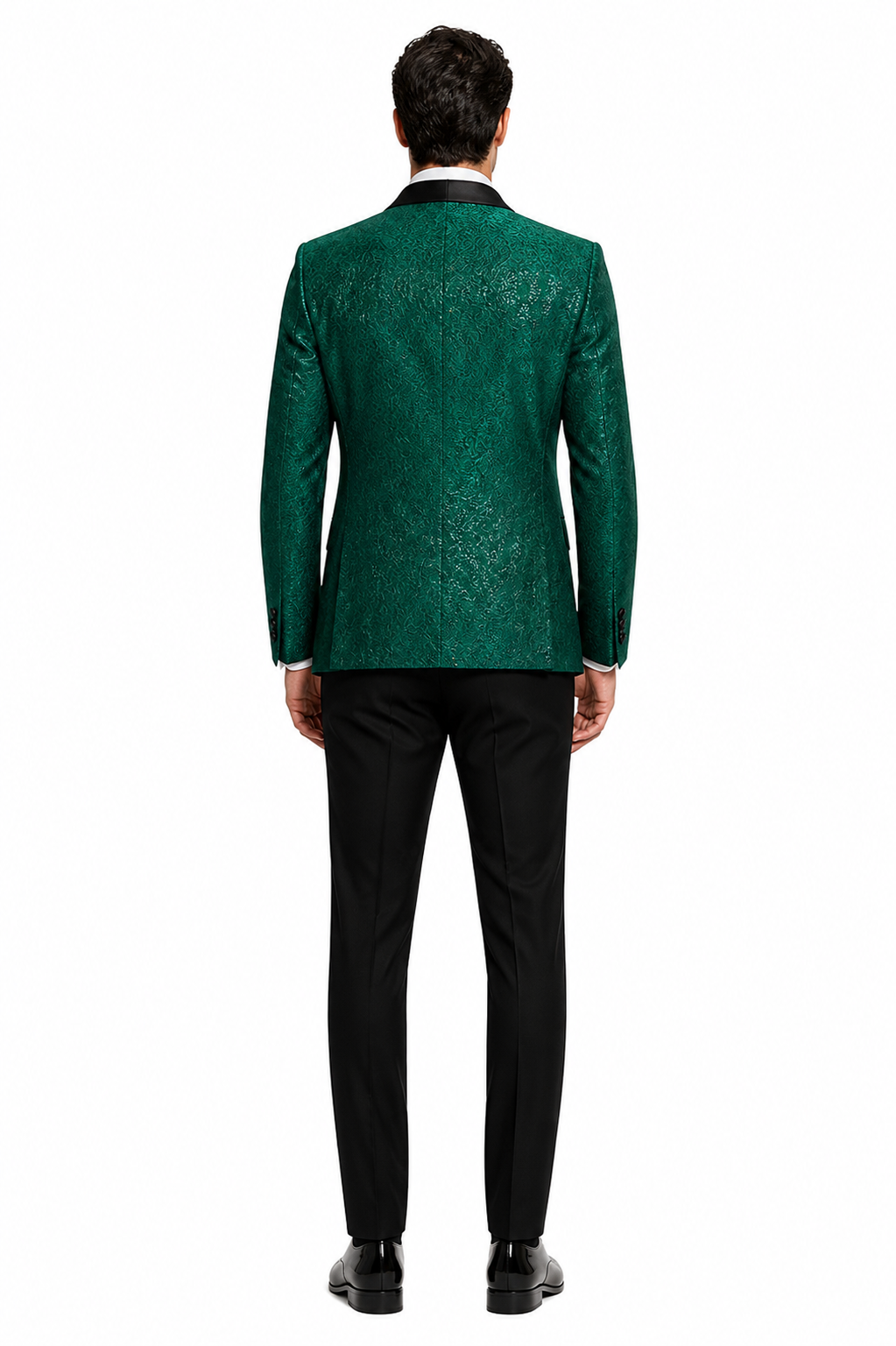 Mens Designer Hunter Green Tuxedo - Vested Floral Lace Wedding Outfit