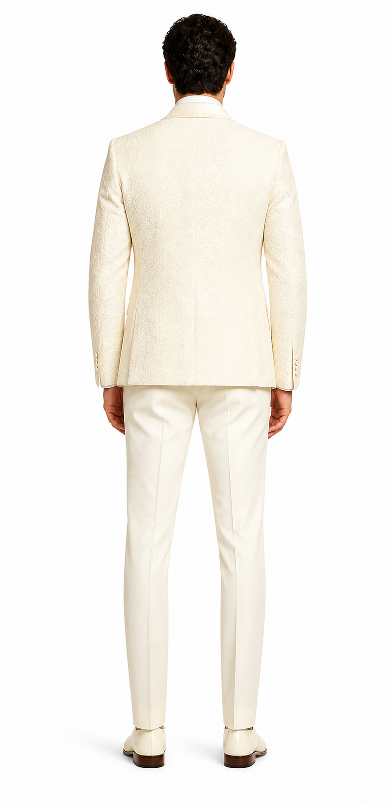 Mens Designer Ivory Tuxedo - Elegant Vested Floral Lace Wedding Suit