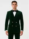 Mens Double Breasted Velvet Blazer - Green blazer