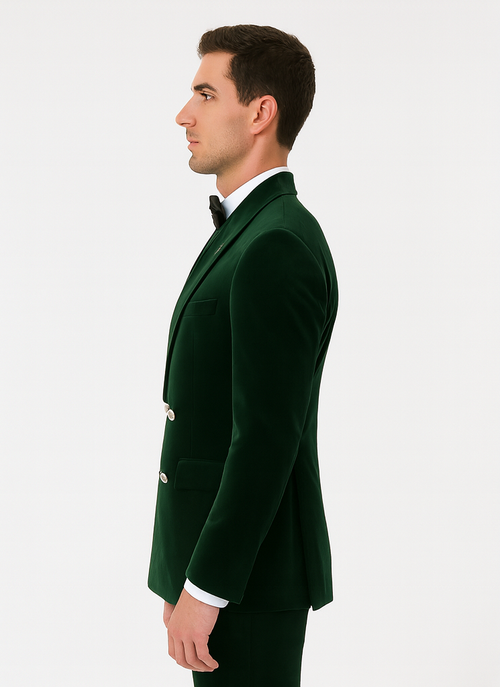 Mens Double Breasted Velvet Blazer - Green blazer