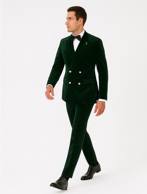 Mens Double Breasted Velvet Blazer - Green blazer