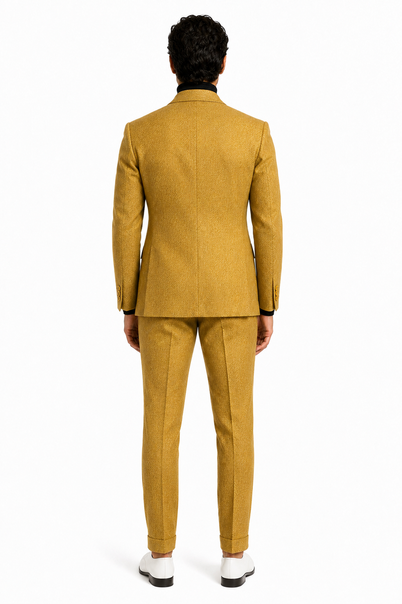 Mens Gold Double Breasted Suit - Classic 1920s Camel Color Formal Slim Fit Suit