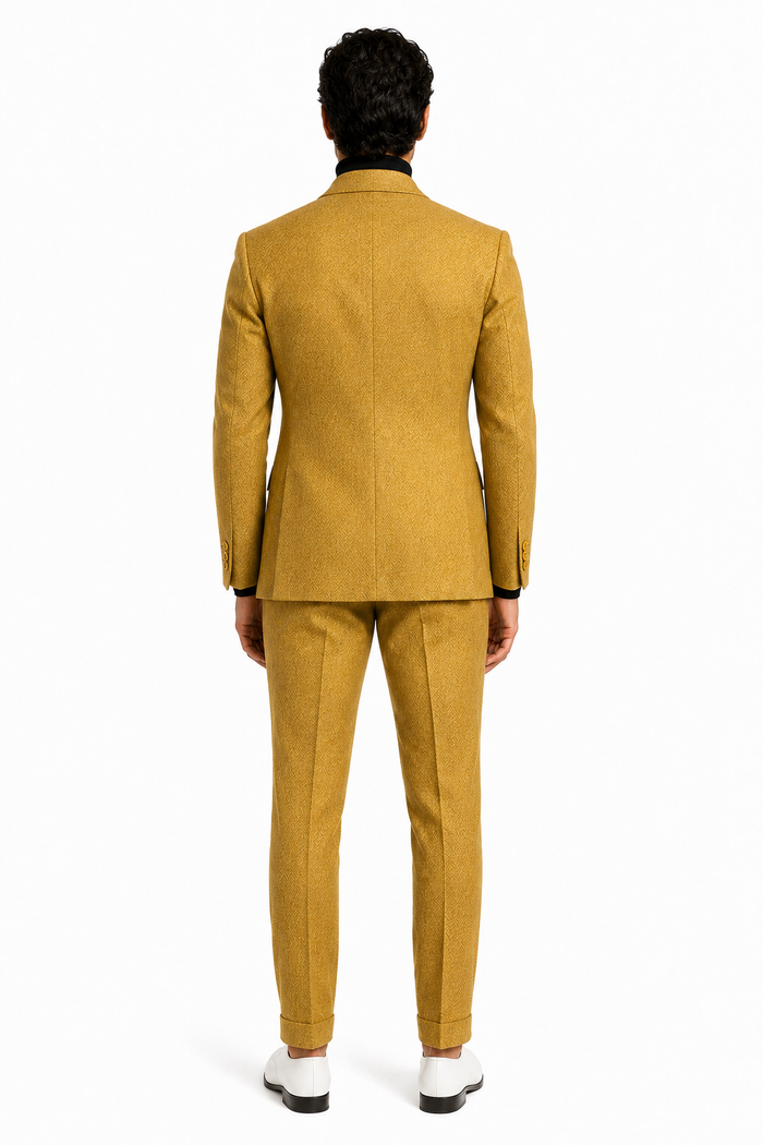 Mens Gold Double Breasted Suit - Classic 1920s Camel Color Formal Slim Fit Suit