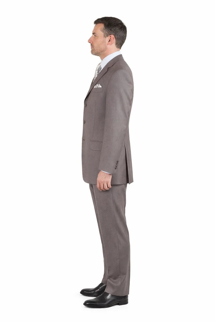 Men’s Great Gatsby Suit – 1920s Classic Fit Tan Banker Pinstripe 3 Button Suit