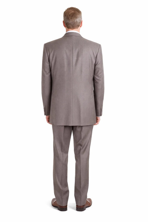 Men’s Great Gatsby Suit – 1920s Classic Fit Tan Banker Pinstripe 3 Button Suit