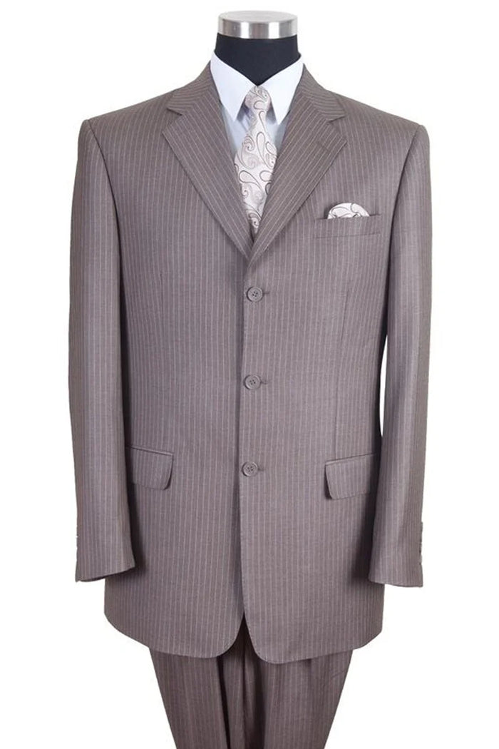 Men’s Great Gatsby Suit – 1920s Classic Fit Tan Banker Pinstripe 3 Button Suit