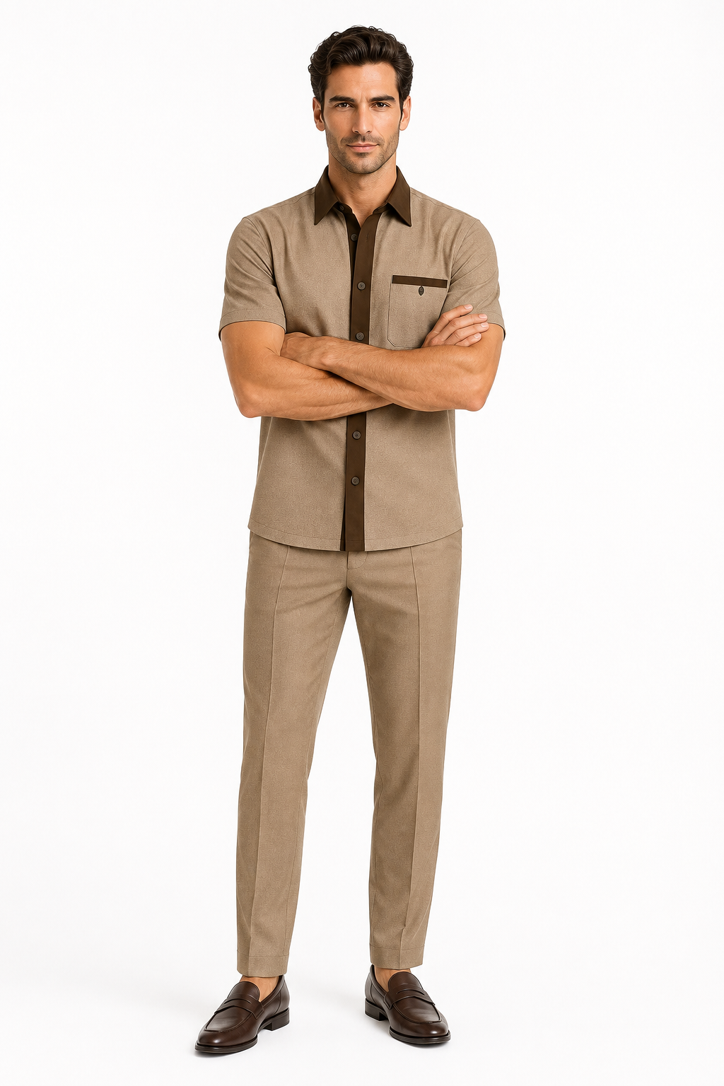 Mens Houndstooth Walking Suit by Dreams by Zacchi - 2 Piece Lei sure Set in brown/tan- $99
