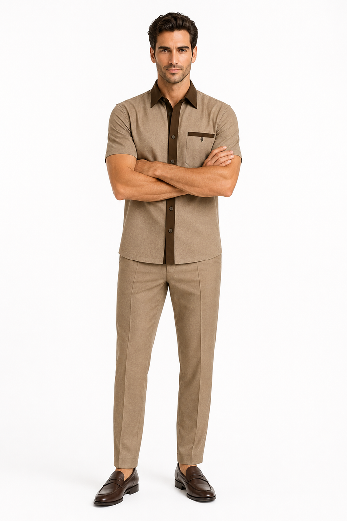Mens Houndstooth Walking Suit by Dreams by Zacchi - 2 Piece Lei sure Set in brown/tan- $99
