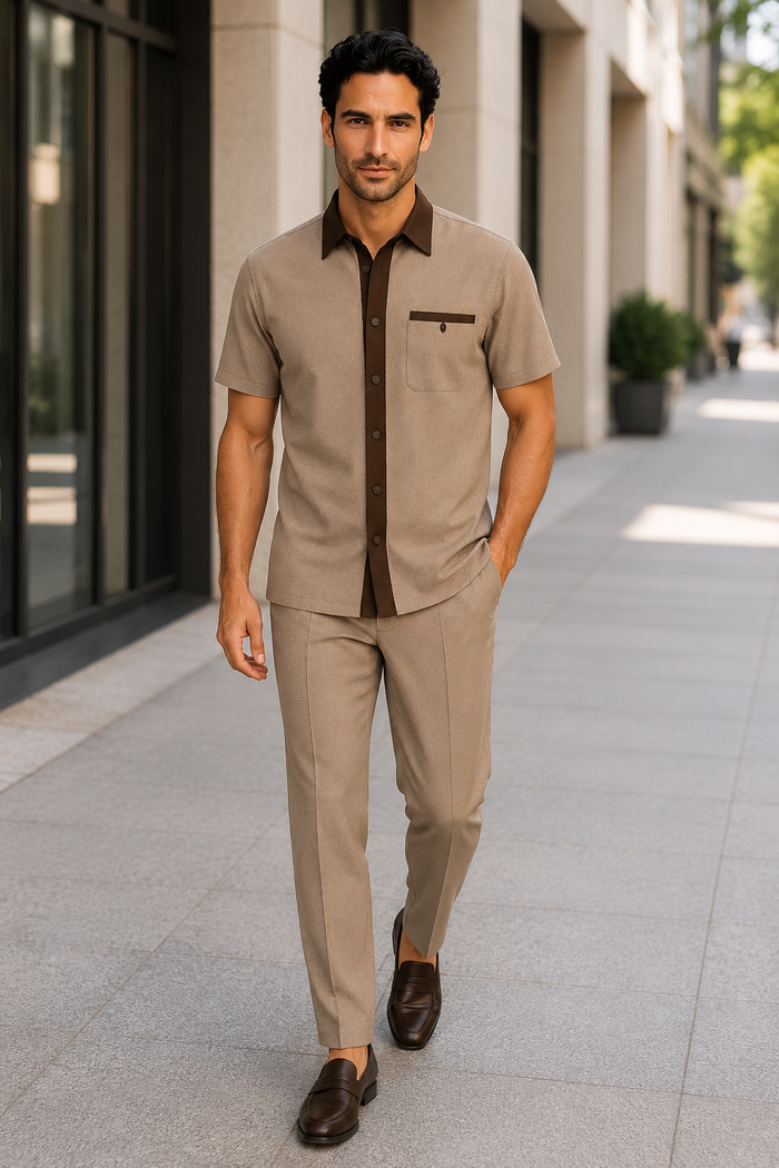 Mens Houndstooth Walking Suit by Dreams by Zacchi - 2 Piece Lei sure Set in brown/tan- $99