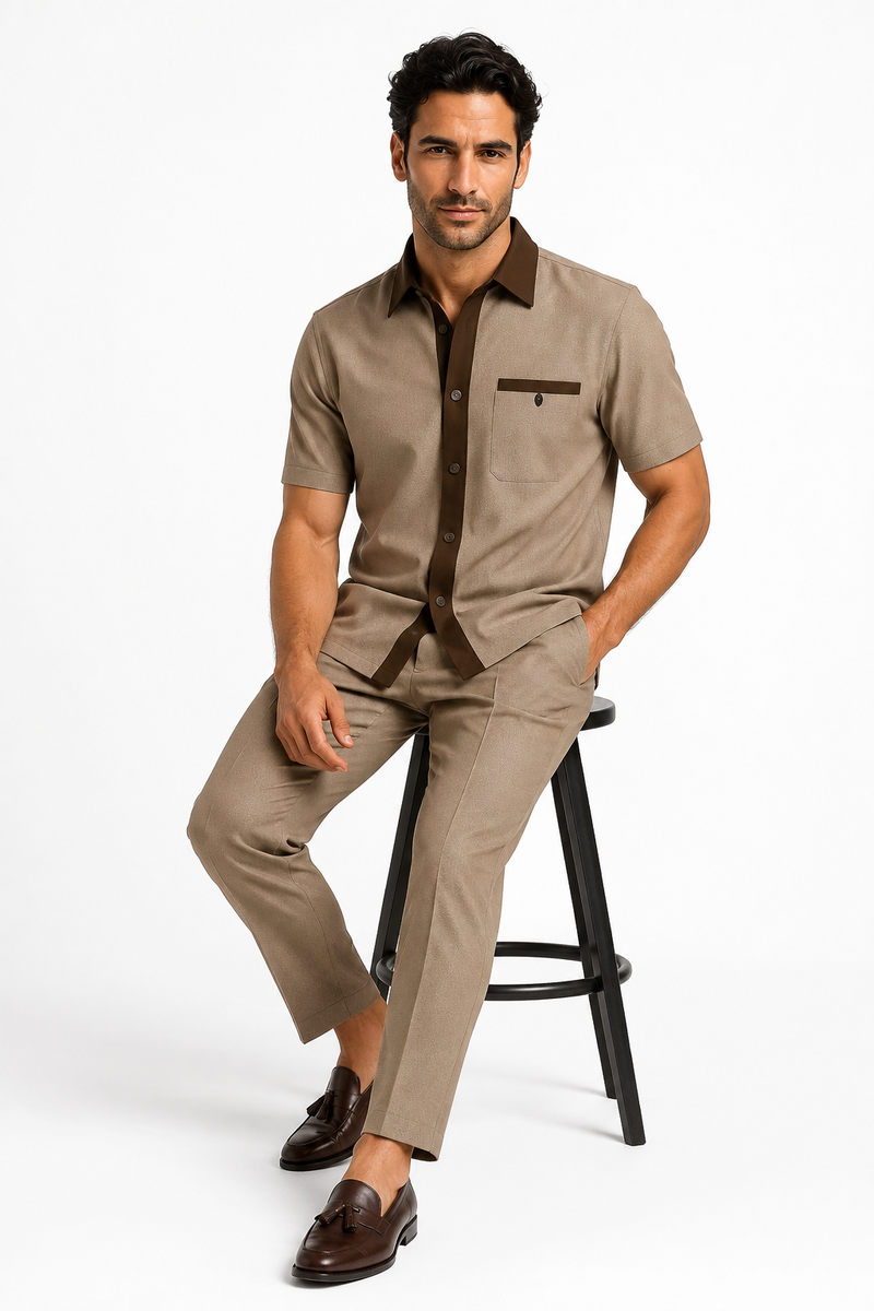 Mens Houndstooth Walking Suit by Dreams by Zacchi - 2 Piece Lei sure Set in brown/tan- $99