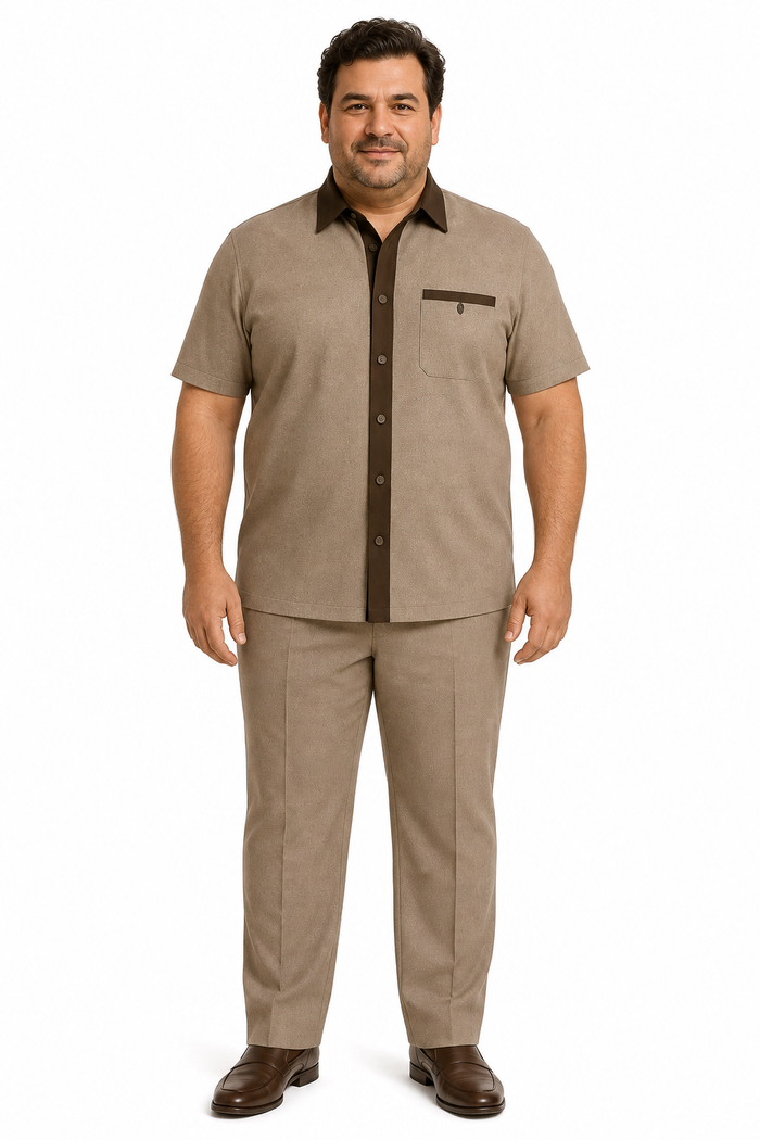 Mens Houndstooth Walking Suit by Dreams by Zacchi - 2 Piece Lei sure Set in brown/tan- $99