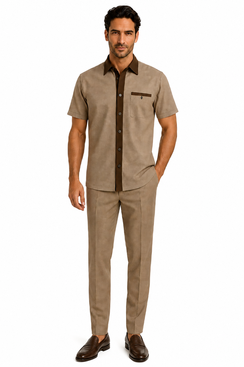 Mens Houndstooth Walking Suit by Dreams by Zacchi - 2 Piece Lei sure Set in brown/tan- $99