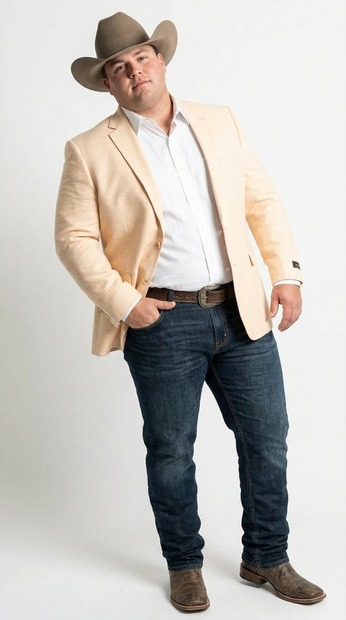 Men’s Light Tan Peachish Champaign Cowboy Blazer – Western Style Sport Coat Jacket for Country Wedding, Rodeo
