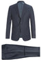 Men's charcoal grey slim-fit suit crafted from stretch travel wool. Features a two-button jacket with patch pocket and straight-cut trousers. Tailored silhouette for a modern look.
