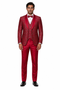 Mens Red Paisley Brocade Prom Tuxedo with Vested Double Breasted Suit - Wedding Ready