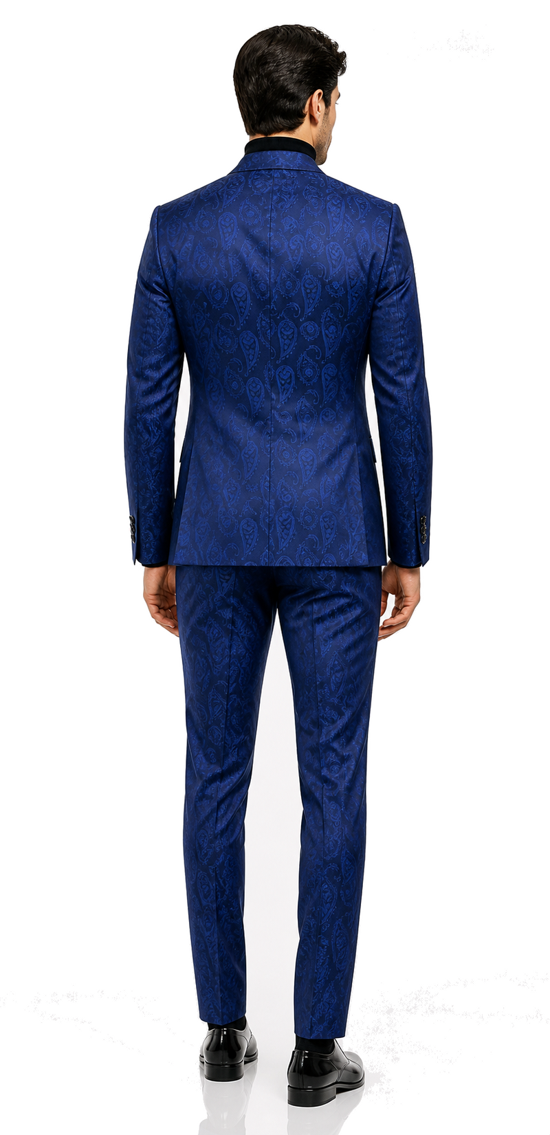 Men’s Sapphire Blue Paisley 3-Piece Suit – Slim Fit Designer Set for Weddings and Formal Events